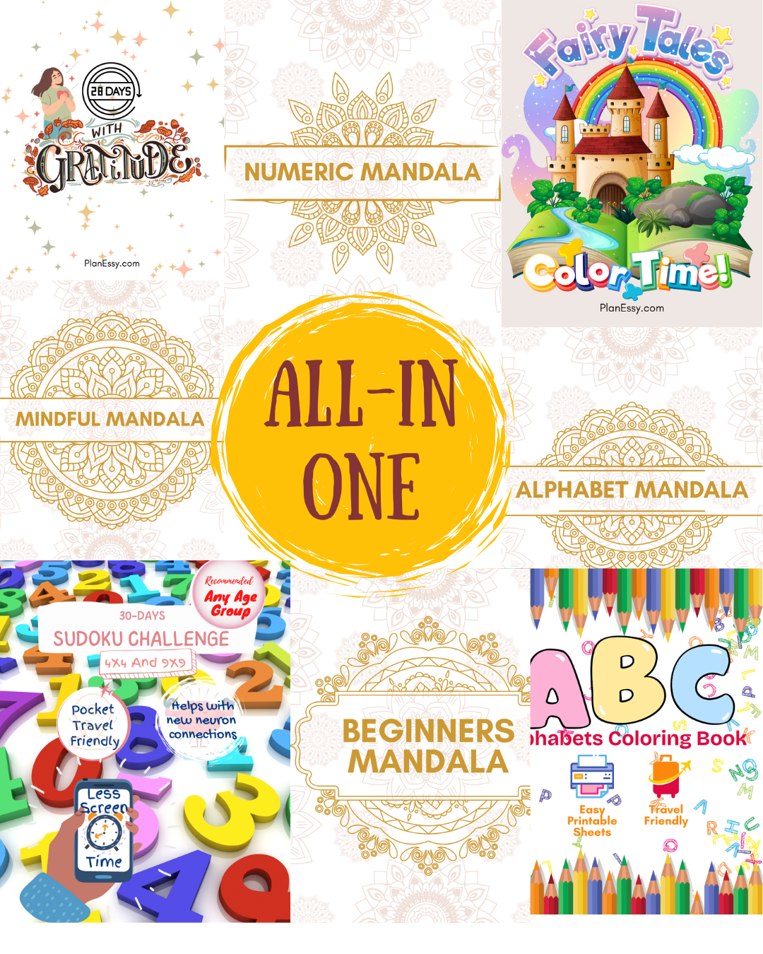 Summer Kit : 30-Day Sudoku Challenge + 28-Day Gratitude Journey + Fairy coloring eBook + All Mandala coloring eBooks